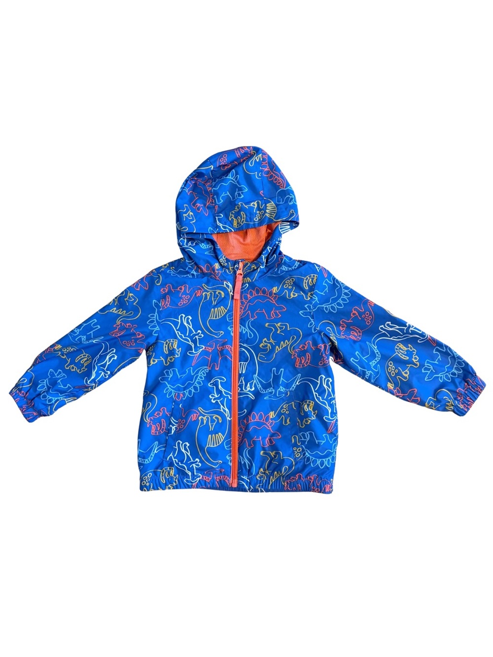 Cat & Jack Royal Blue Hooded Dinosaur Windbreaker with Orange Trim 3T